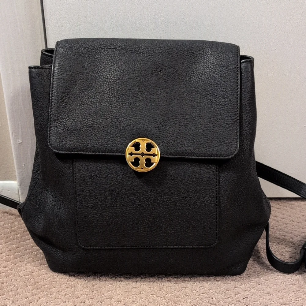 Tory Burch Black Mini Chelsea Backpack with Gold Accent EUC